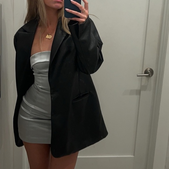 Aritzia Silver shiny Bustier Strapless Mini dress - Picture 2 of 2